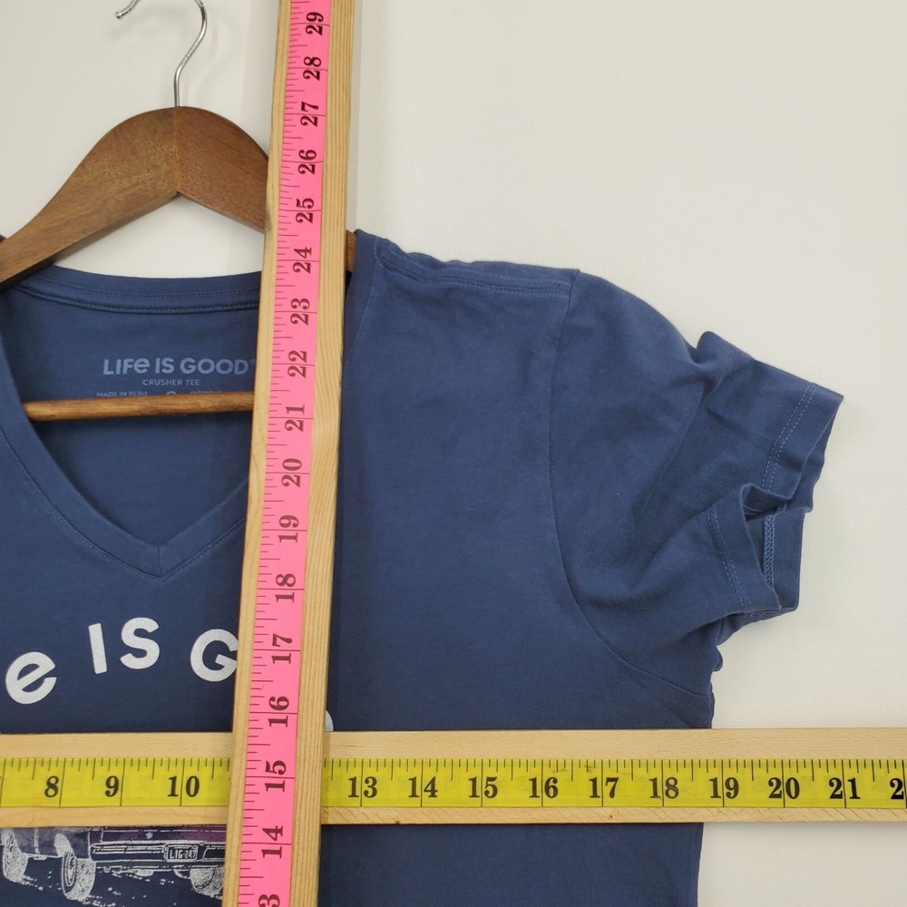 Life Is Good Womens Blue Short Sleeve T-Shirt S Fort Wayne Indiana V-Neck Truck - Picture 9 of 10